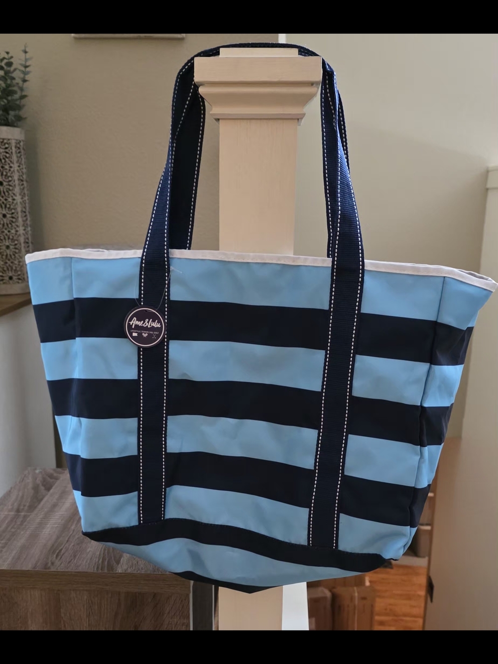 NEW Ame & Lulu Blue & Navy Striped Sun And Sea Tote Bag